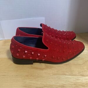 J75 Jump‎ Fernando Dress Loafer Men Shoes Red with Spikes And Jewel Studs Size 8